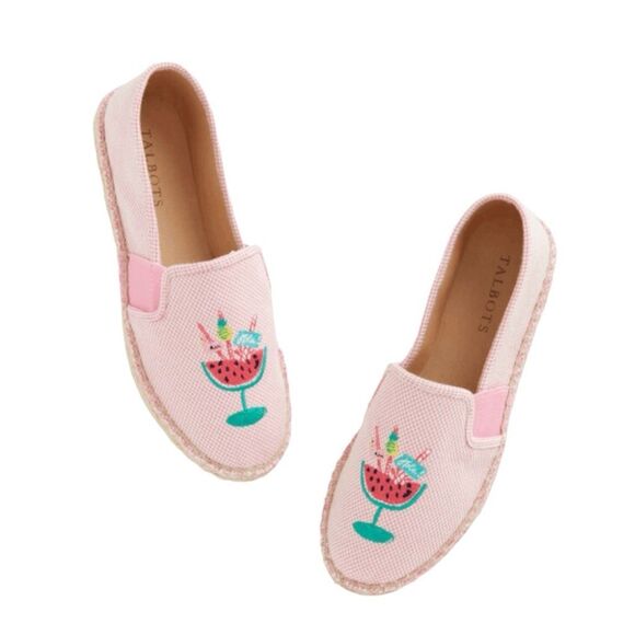 Talbots Shoes - Talbots Izzy Embroidered Espadrille Sandals Pink Canvas Watermelon Margarita 8